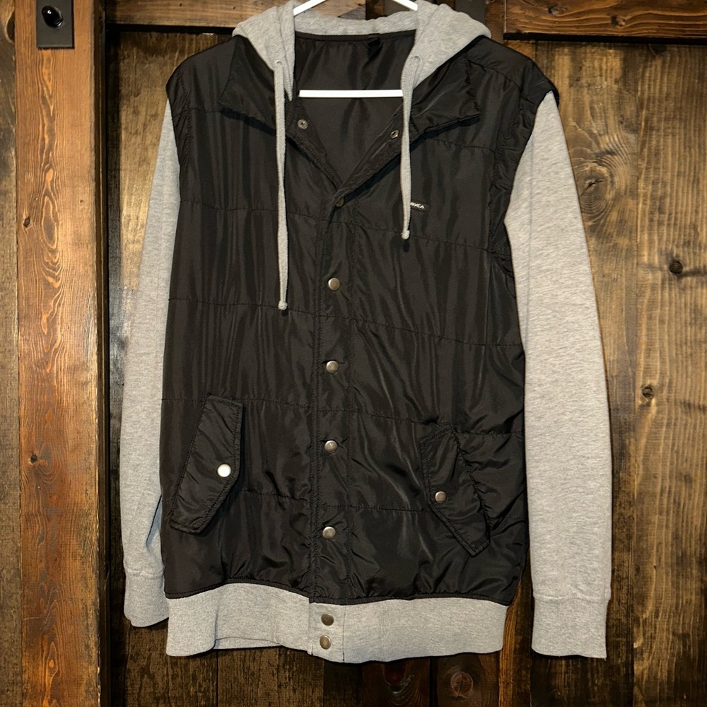 Men's Black and Gray Hooded Jacket